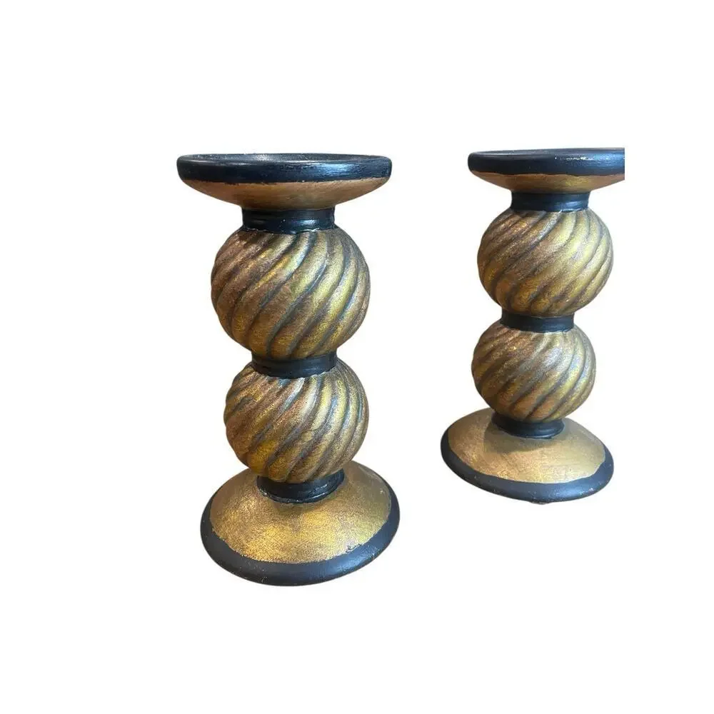 Vintage Candle Holders Antique Gold Chunky Pillar Candle Holders Set of 2